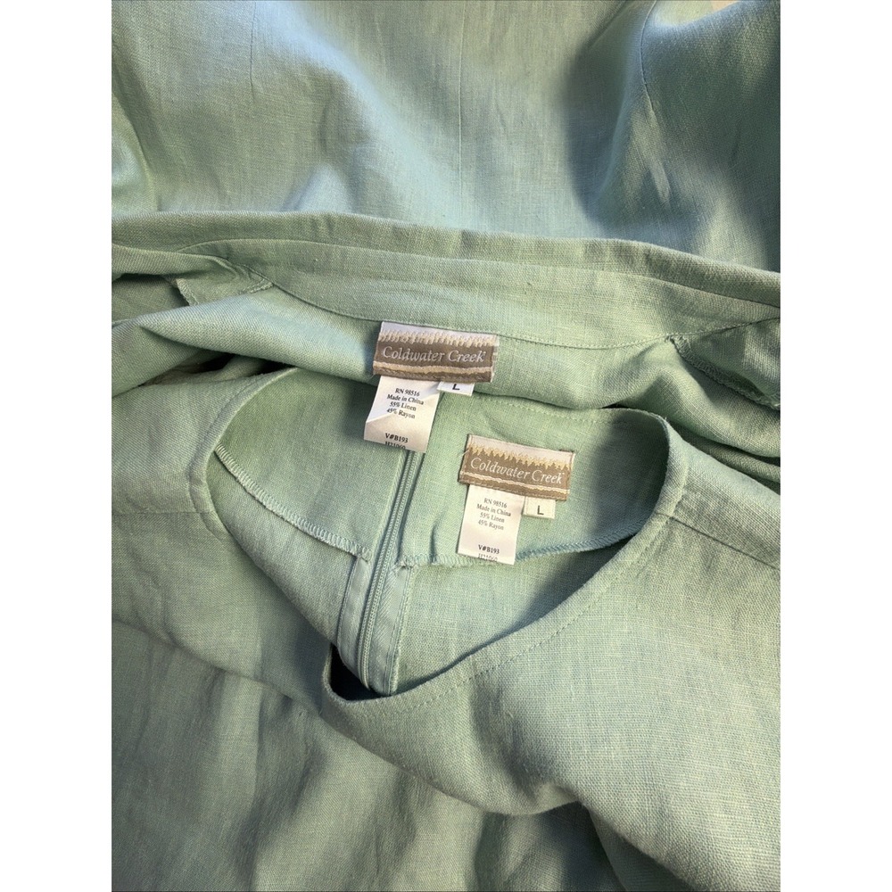 Coldwater Creek 2 Piece Green Dress Set Linen Sleeveless Long Button Down Size L - Picture 5 of 9